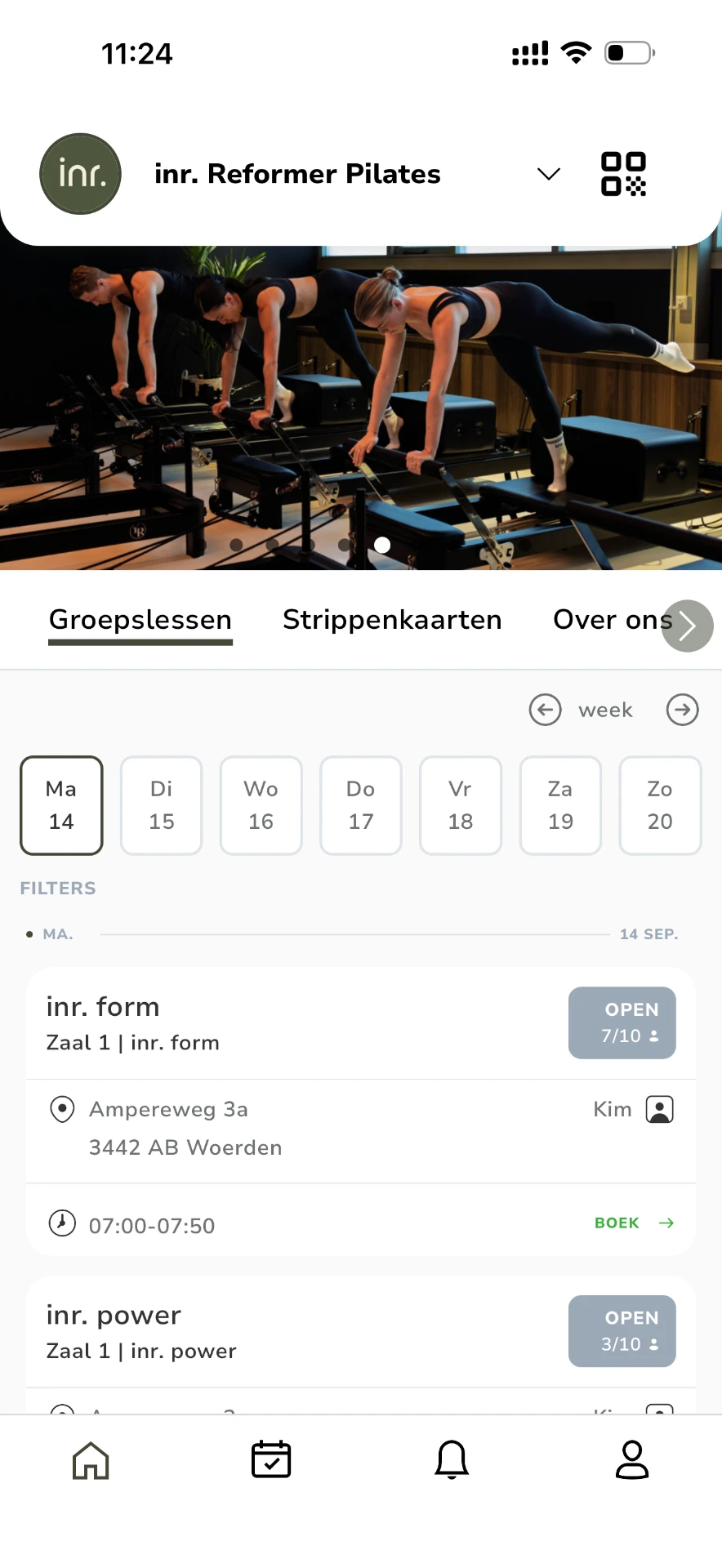 Horario de clases grupales en la app AppyBee