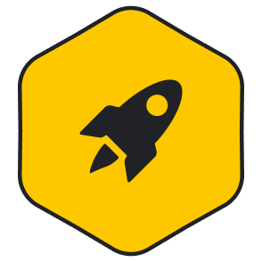 Black rocket launch on yellow hexagonal background