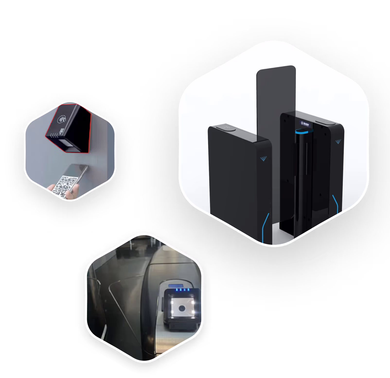 Black electronic devices with QR code scanner and blue lighting