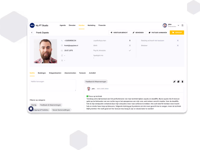 User profile with personal details and navigation menu in business system