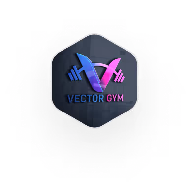 Vector Gym logo with blue and pink dumbbells in hexagonal design