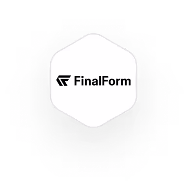 FinalForm logo in white hexagonal icon with black lettering
