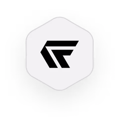Black and white logo with geometric F design in hexagonal shape