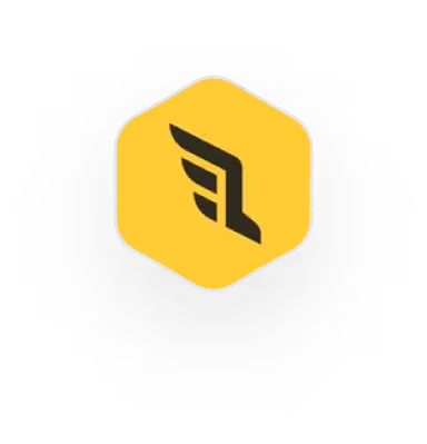 Yellow hexagonal logo with stylized wing or letter N
