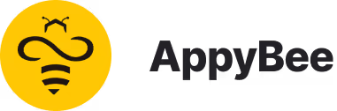 Yellow bee with angry expression next to ApplyBee logo in black letters