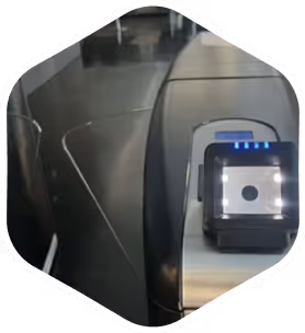 Black casing with modern electronic device with blue lighting